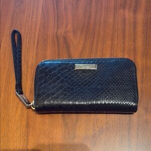 Cole Haan Black Snakeprint Leather Wristlet Wallet